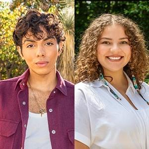 Side-by-side headshots of Jansikwe Medina-Tayac and Alexander Rodriguez. Medina-Tayac has shoulder-length curly brown hair and wears a white top. Rodriguez has short curly dark hair and wears a magenta shirt.